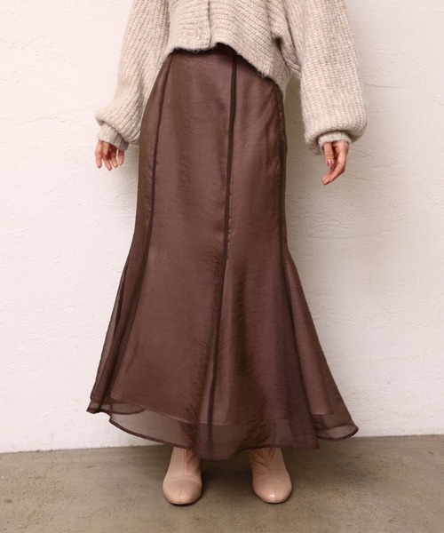 one after another NICE CLAUP（ワンアフターアナザーナイスクラップ）の「フラワープリントオーガンジースカート（スカート・レディース・アイボリー/モカ/ブラウン系その他/グリーン系その他・SMALL/MEDIUM）」の3枚目の写真