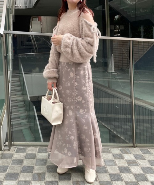 one after another NICE CLAUP（ワンアフターアナザーナイスクラップ）の「フラワープリントオーガンジースカート（スカート・レディース・アイボリー/モカ/ブラウン系その他/グリーン系その他・SMALL/MEDIUM）」の11枚目の写真