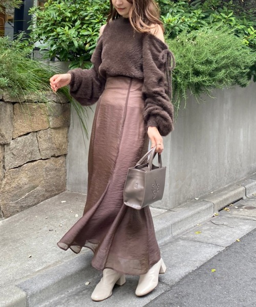 one after another NICE CLAUP（ワンアフターアナザーナイスクラップ）の「フラワープリントオーガンジースカート（スカート・レディース・アイボリー/モカ/ブラウン系その他/グリーン系その他・SMALL/MEDIUM）」の6枚目の写真