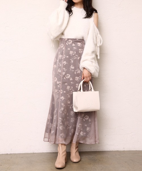 one after another NICE CLAUP（ワンアフターアナザーナイスクラップ）の「フラワープリントオーガンジースカート（スカート・レディース・アイボリー/モカ/ブラウン系その他/グリーン系その他・SMALL/MEDIUM）」の7枚目の写真