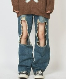 CRANK | A'GAM/9×.kom『CRANK/クランク』DESTROYED WIDE JEANS/デストロイワイドジーンズ(デニムパンツ)