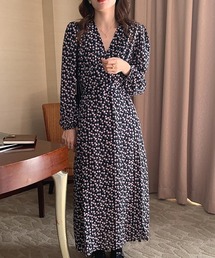 YUGA レトロフラワー柄　カシュクールワンピース