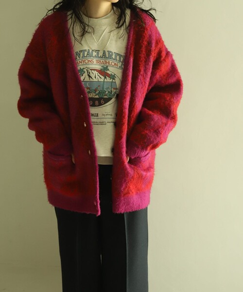 FREAK'S STORE（フリークスストア）の「アーガイルシャギーニットカーディガン（ニット/セーター・レディース・パープル/ブルーグリーン・ﾌﾘ-）」の7枚目の写真