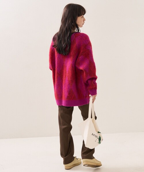 FREAK’S STORE フリークスストア　モヘア　アーガイルカーディガン　L FREAK'S STORE（フリークスストア）の「アーガイルシャギーニット