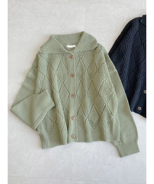 ehka sopo（エヘカソポ）の「襟付透かし編みカーディガン（カーディガン/ボレロ・レディース・グリーン/レッド/キナリ/ブラック・ﾌﾘ-）」の3枚目の写真