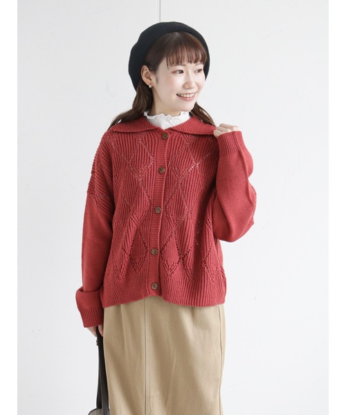 ehka sopo（エヘカソポ）の「襟付透かし編みカーディガン（カーディガン/ボレロ・レディース・グリーン/レッド/キナリ/ブラック・ﾌﾘ-）」の10枚目の写真