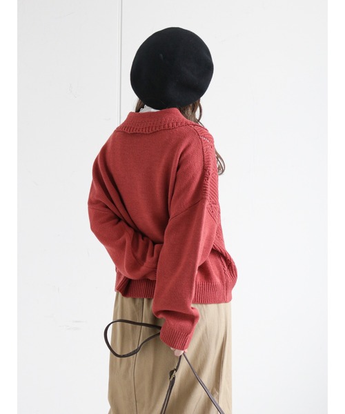 ehka sopo（エヘカソポ）の「襟付透かし編みカーディガン（カーディガン/ボレロ・レディース・グリーン/レッド/キナリ/ブラック・ﾌﾘ-）」の12枚目の写真