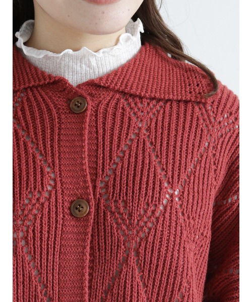 ehka sopo（エヘカソポ）の「襟付透かし編みカーディガン（カーディガン/ボレロ・レディース・グリーン/レッド/キナリ/ブラック・ﾌﾘ-）」の13枚目の写真