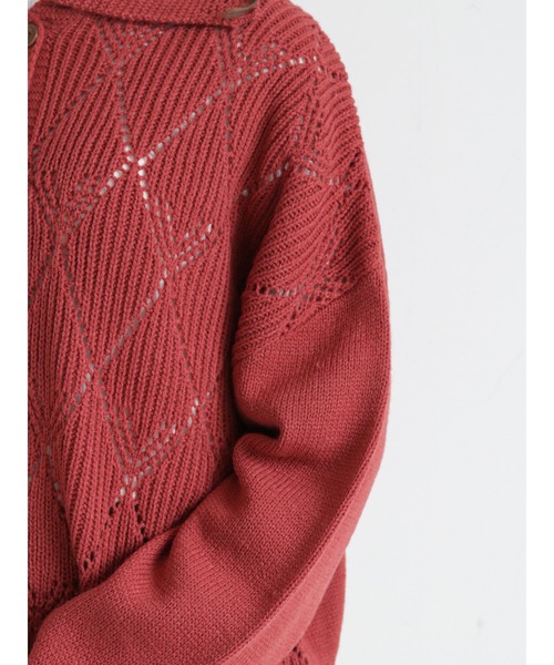 ehka sopo（エヘカソポ）の「襟付透かし編みカーディガン（カーディガン/ボレロ・レディース・グリーン/レッド/キナリ/ブラック・ﾌﾘ-）」の15枚目の写真