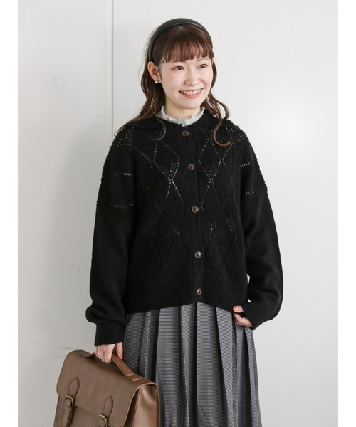 ehka sopo（エヘカソポ）の「襟付透かし編みカーディガン（カーディガン/ボレロ・レディース・グリーン/レッド/キナリ/ブラック・ﾌﾘ-）」の21枚目の写真