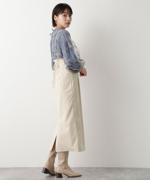 mysty woman（ミスティウーマン）の「レースアップナロー2WAYスカート 170587（スカート・レディース・ブラウン/ブルー/アイボリー/グレー系その他/ベージュ系その他・FREE）」の2枚目の写真