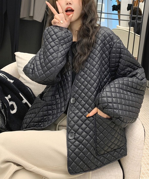 Grandeir（グランディール）の「キルティングダウンジャケット（ダウンジャケット/コート・レディース・ブラック/ホワイト・M）」の2枚目の写真