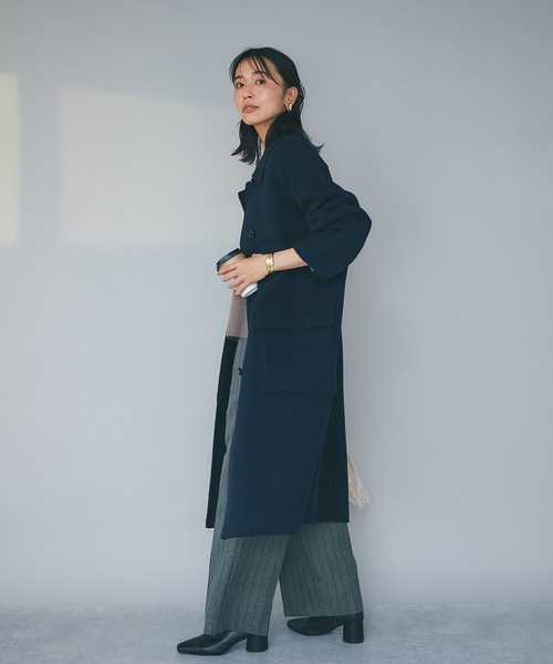 RIVE DROITE（リヴドロワ）の「メンズライクディティールが魅力/ステンカラーオーバーサイズリバーコート（ステンカラーコート・レディース・ネイビー/キャメル・FREE）」の18枚目の写真