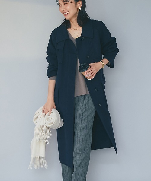 RIVE DROITE（リヴドロワ）の「メンズライクディティールが魅力/ステンカラーオーバーサイズリバーコート（ステンカラーコート・レディース・ネイビー/キャメル・FREE）」の20枚目の写真