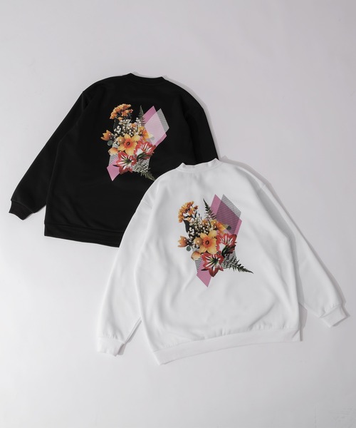 Adoon plain（アドーンプレーン）の「【Adoon plain】フラワーバックプリントスウェット（スウェット・メンズ・ブラック/オフホワイト・LARGE/MEDIUM）」の3枚目の写真