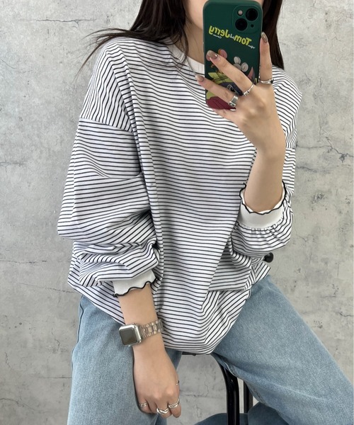 EPIMI E'PIMMY（エピミエピミー）の「ボーダービックプルオーバー（Tシャツ/カットソー・レディース・ピンク/ブラック/オフホワイト/杢グレー・MEDIUM）」の2枚目の写真