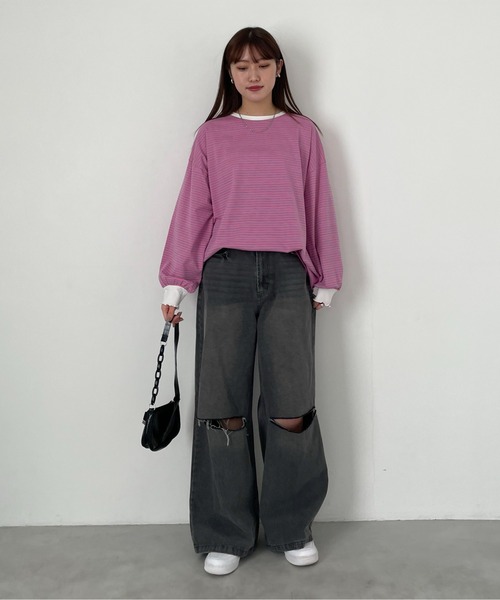 EPIMI E'PIMMY（エピミエピミー）の「ボーダービックプルオーバー（Tシャツ/カットソー・レディース・ピンク/ブラック/オフホワイト/杢グレー・MEDIUM）」の18枚目の写真