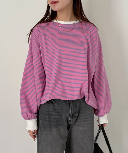 EPIMI E'PIMMY（エピミエピミー）の「ボーダービックプルオーバー（Tシャツ/カットソー・レディース・ピンク/ブラック/オフホワイト/杢グレー・MEDIUM）」の13枚目の写真