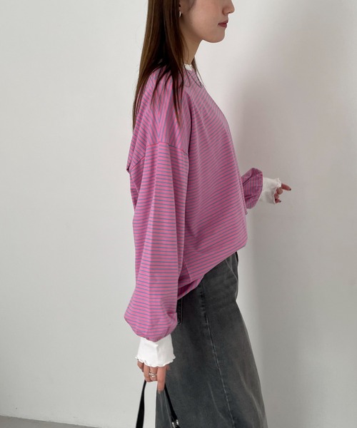 EPIMI E'PIMMY（エピミエピミー）の「ボーダービックプルオーバー（Tシャツ/カットソー・レディース・ピンク/ブラック/オフホワイト/杢グレー・MEDIUM）」の16枚目の写真