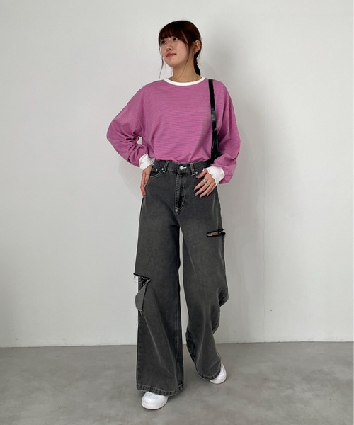 EPIMI E'PIMMY（エピミエピミー）の「ボーダービックプルオーバー（Tシャツ/カットソー・レディース・ピンク/ブラック/オフホワイト/杢グレー・MEDIUM）」の22枚目の写真