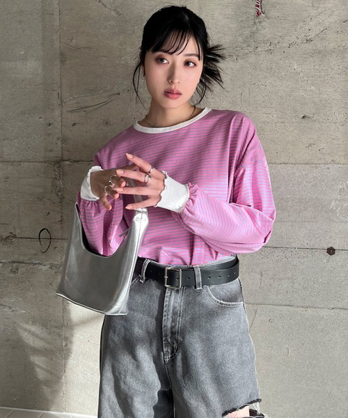 EPIMI E'PIMMY（エピミエピミー）の「ボーダービックプルオーバー（Tシャツ/カットソー・レディース・ピンク/ブラック/オフホワイト/杢グレー・MEDIUM）」の21枚目の写真