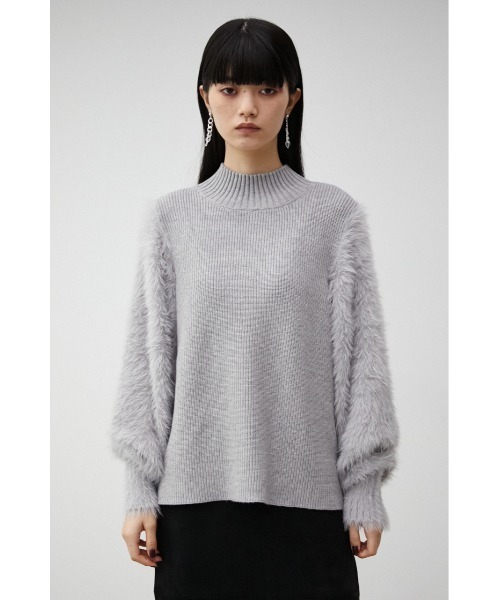 moussy ハイネックニット グレー SHAGGY SLEEVE H/N KNIT/シャギースリーブハイネックニット（ニット
