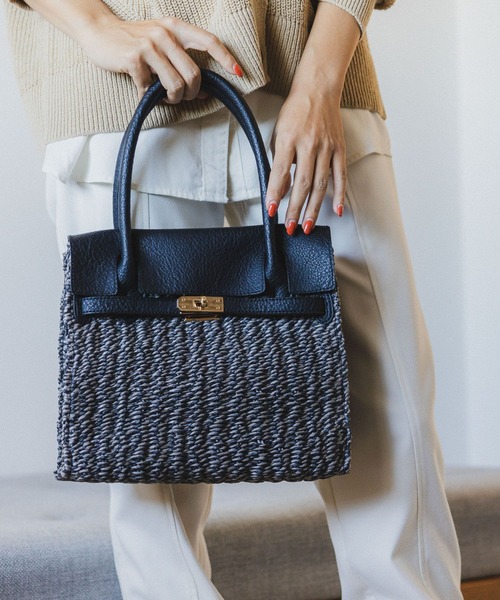 BAYFLOW(ベイフロー)の「フェイクレザーコンビカゴバッグ(かごバッグ・レディース・ブラック/ブラウン・FREE)」の2枚目の写真