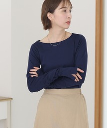 ボートネック指空きTシャツ 長袖