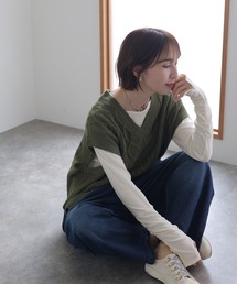 ボートネック指空きTシャツ 長袖