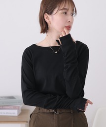 ボートネック指空きTシャツ 長袖