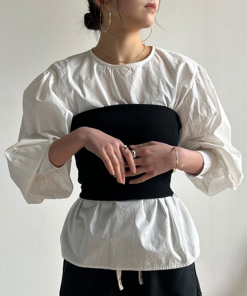 Kotoe（コトエ）の「ボリュームスリーブブラウス 長袖 ランタンスリーブ シャツ ホワイト ブラック（シャツ/ブラウス・レディース・ブラック/ホワイト・M/L）」の14枚目の写真