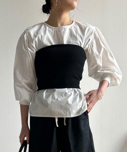 Kotoe（コトエ）の「ボリュームスリーブブラウス 長袖 ランタンスリーブ シャツ ホワイト ブラック（シャツ/ブラウス・レディース・ブラック/ホワイト・M/L）」の15枚目の写真