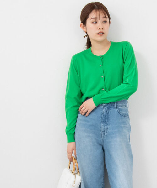 Rie Miller（リエミラー）の「《手洗い可能》GIZA COTTONベーシッククルーカーディガン（カーディガン/ボレロ・レディース・レッド/ブラウン/グリーン/チャコールグレー・38/36）」の13枚目の写真