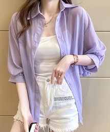 裾結びシアーシャツ