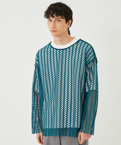 UNITED TOKYO(ユナイテッドトウキョウ)の「クロシェライクメッシュボートPO(Tシャツ/カットソー・メンズ・ホワイト/ダークブルー/ブラック・1/2)」の1枚目の写真
