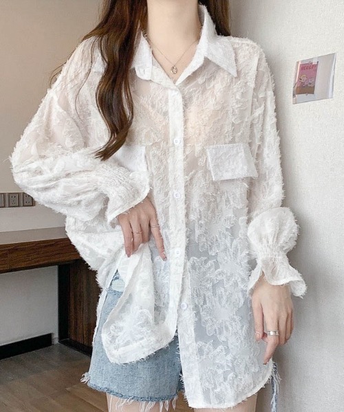 Sibra(シブラ)の「シアーシャツ(シャツ/ブラウス・レディース・ピンク/アイボリー/ブラック/ホワイト・M)」の2枚目の写真