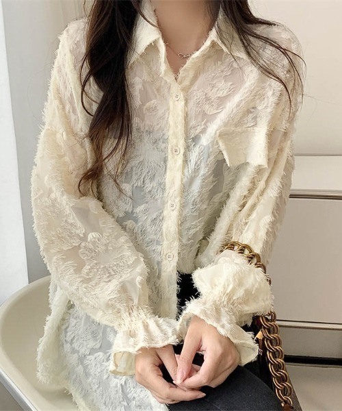Sibra(シブラ)の「シアーシャツ(シャツ/ブラウス・レディース・ピンク/アイボリー/ブラック/ホワイト・M)」の1枚目の写真
