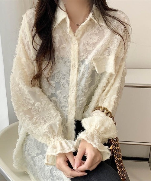 Sibra(シブラ)の「シアーシャツ(シャツ/ブラウス・レディース・ピンク/アイボリー/ブラック/ホワイト・M)」の13枚目の写真