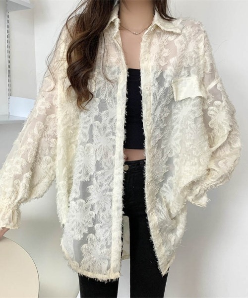 Sibra(シブラ)の「シアーシャツ(シャツ/ブラウス・レディース・ピンク/アイボリー/ブラック/ホワイト・M)」の15枚目の写真