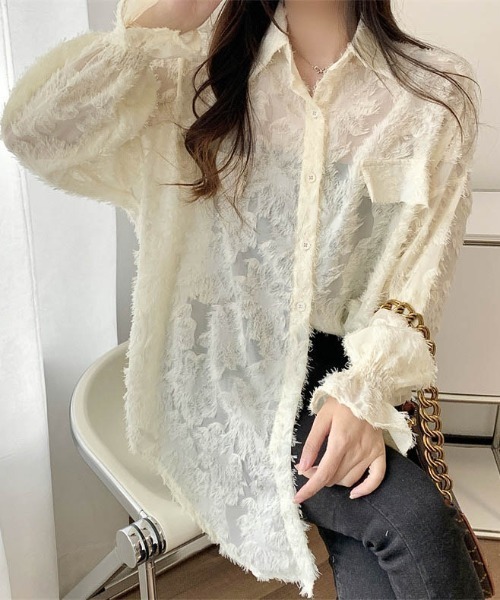 Sibra(シブラ)の「シアーシャツ(シャツ/ブラウス・レディース・ピンク/アイボリー/ブラック/ホワイト・M)」の16枚目の写真