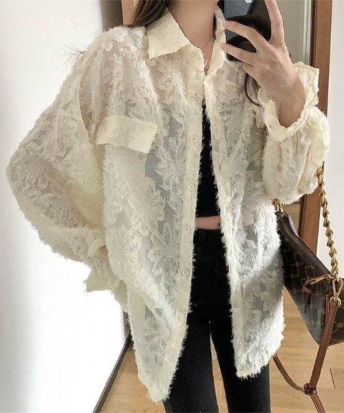 Sibra(シブラ)の「シアーシャツ(シャツ/ブラウス・レディース・ピンク/アイボリー/ブラック/ホワイト・M)」の20枚目の写真