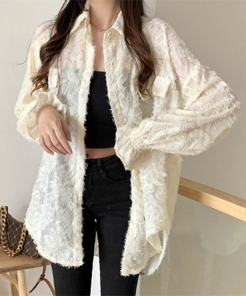 Sibra(シブラ)の「シアーシャツ(シャツ/ブラウス・レディース・ピンク/アイボリー/ブラック/ホワイト・M)」の21枚目の写真