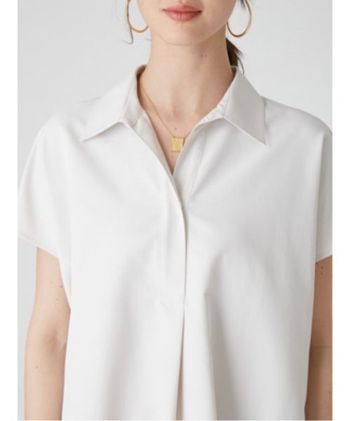 Mila Owen（ミラオーウェン）の「スキッパーカラーAラインワンピース【マシーンウォッシャブル】（シャツワンピース・レディース・アイボリー/チャコールグレー/グリーン・0/1）」の10枚目の写真