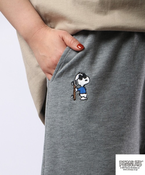 PEANUTS(ピーナッツ)の「PEANUTS スヌーピー ミニ裏毛 スウェット ハーフパンツ(スウェットパンツ・レディース・杢グレー/グリーン/ブラック・L/M/LL)」の7枚目の写真