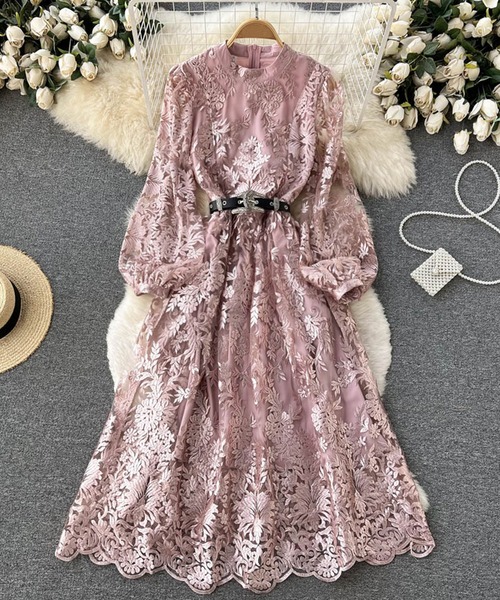 花刺繍シースルードレスワンピース