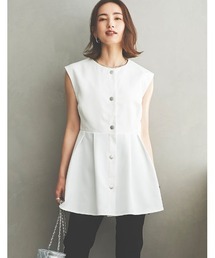 [辻元舞さん着用][低身長サイズ有]ペプラムノーカラータックプリーツジレジャケット