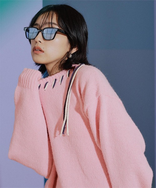 miette（ミエット）の「配色ｽﾃｯﾁｵｰﾊﾞｰｻｲｽﾞﾆｯﾄ（ニット/セーター・レディース・ピンク/グリーン/ブラック/アイボリー・FREE）」の8枚目の写真