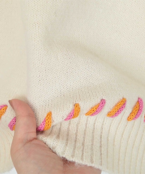 miette（ミエット）の「配色ｽﾃｯﾁｵｰﾊﾞｰｻｲｽﾞﾆｯﾄ（ニット/セーター・レディース・ピンク/グリーン/ブラック/アイボリー・FREE）」の13枚目の写真