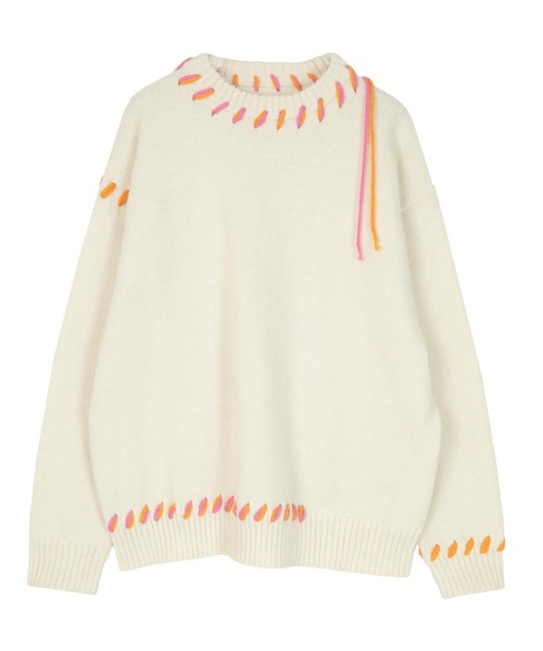 miette（ミエット）の「配色ｽﾃｯﾁｵｰﾊﾞｰｻｲｽﾞﾆｯﾄ（ニット/セーター・レディース・ピンク/グリーン/ブラック/アイボリー・FREE）」の15枚目の写真