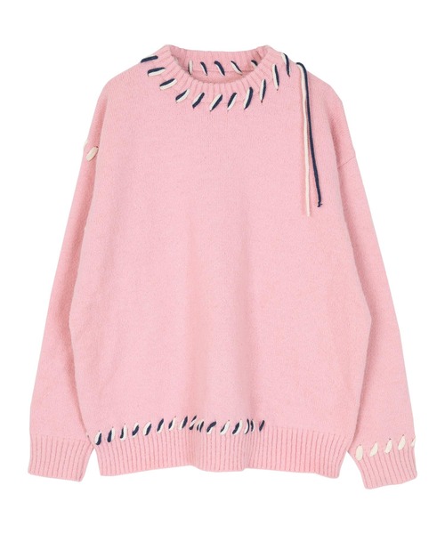 miette（ミエット）の「配色ｽﾃｯﾁｵｰﾊﾞｰｻｲｽﾞﾆｯﾄ（ニット/セーター・レディース・ピンク/グリーン/ブラック/アイボリー・FREE）」の18枚目の写真